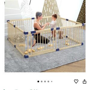 Wooden Baby Playpen with Blue Corner Guards - Safe Play Area